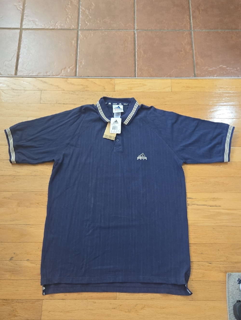 Vintage 90's Y2K Adidas Golf Polo Shirt Men's XL SS Navy Blue Pinstripe
